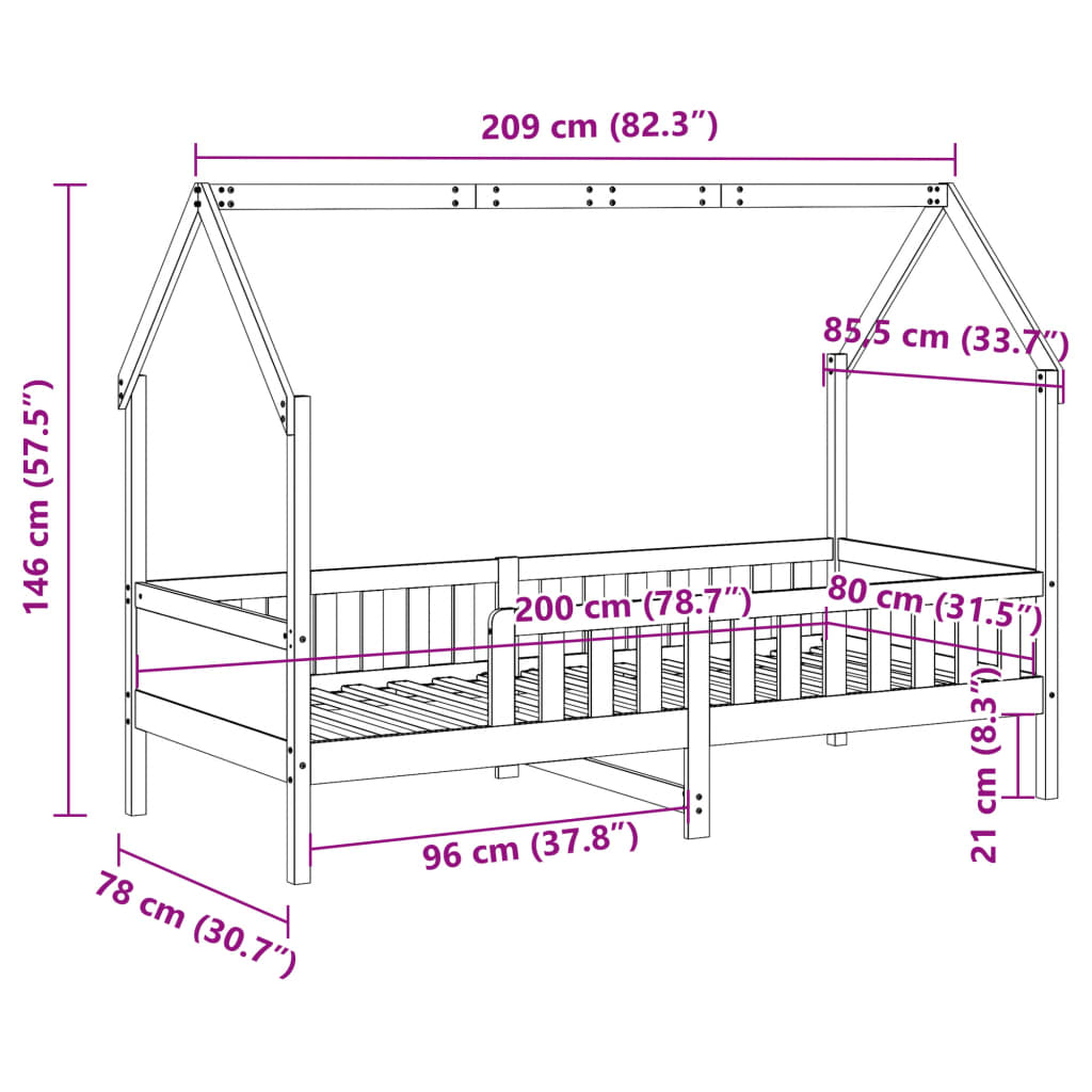 Cadre de lit d'enfants forme de maison sans matelas pin