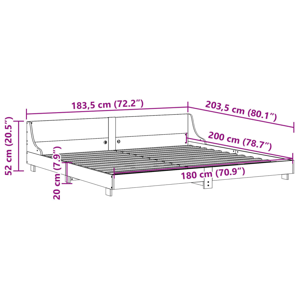 Cadre de lit sans matelas blanc 180x200 cm bois massif de pin