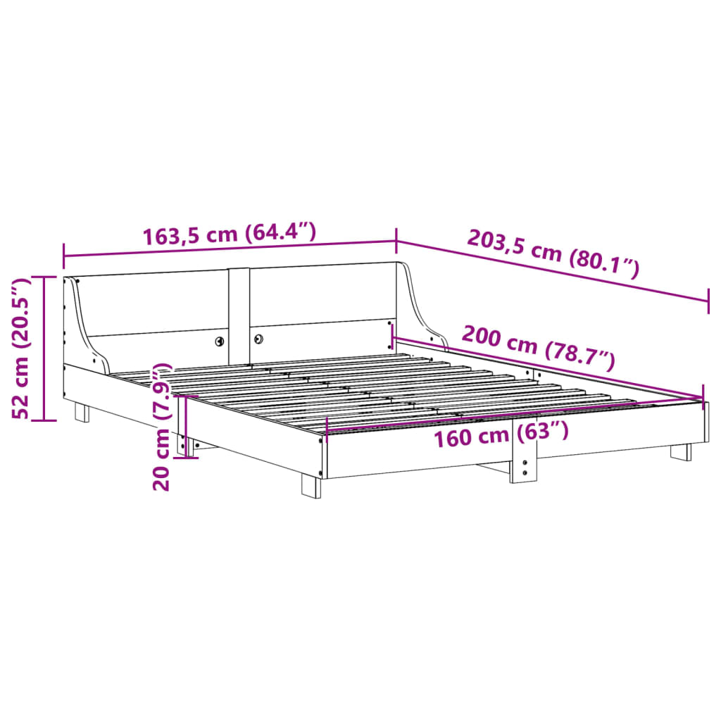 Cadre de lit sans matelas blanc 160x200 cm bois de pin massif