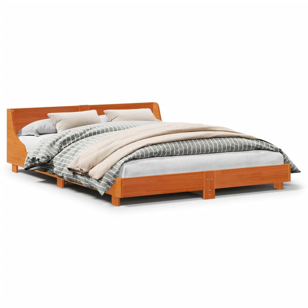 Cadre de lit sans matelas cire marron 160x200cm bois pin massif