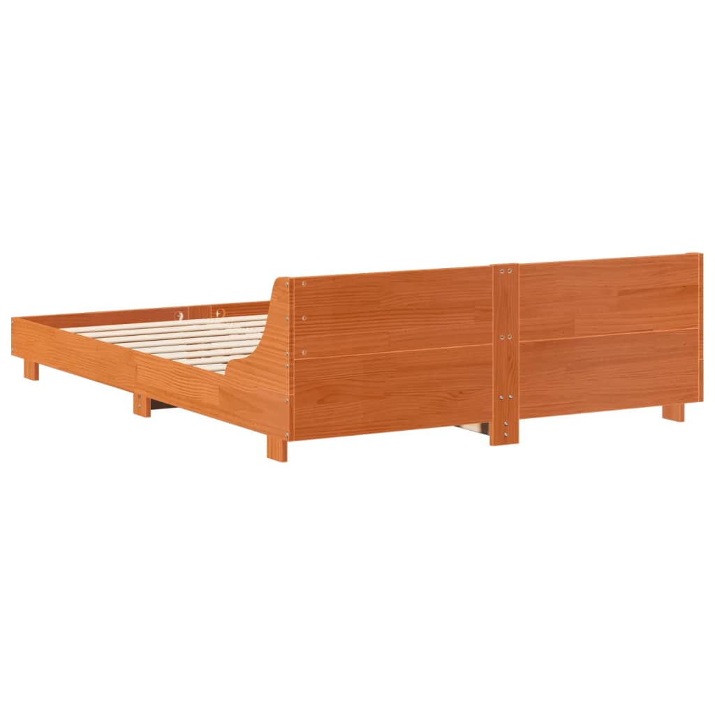 Cadre de lit sans matelas cire marron 160x200cm bois pin massif