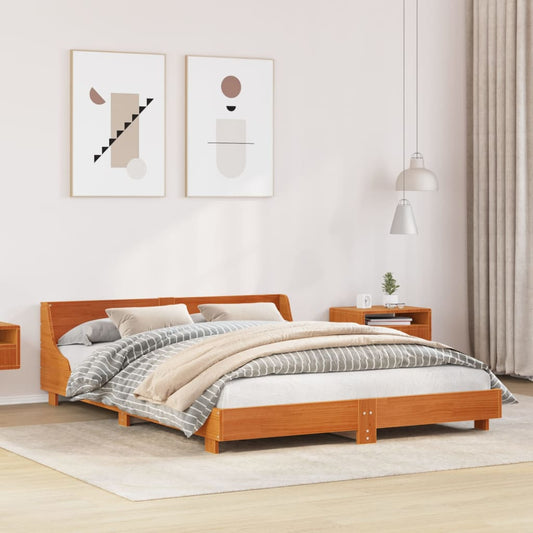 Cadre de lit sans matelas cire marron 160x200cm bois pin massif