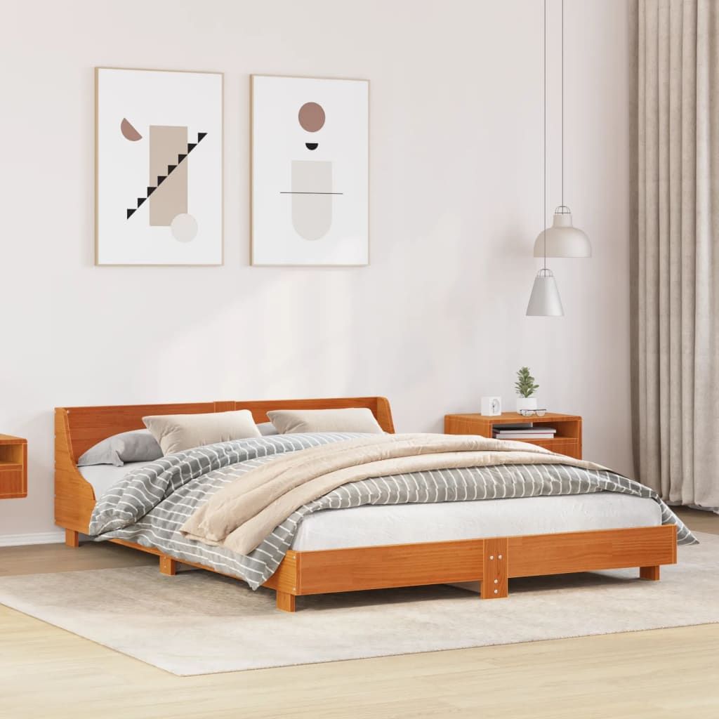 Cadre de lit sans matelas cire marron 150x200cm bois pin massif