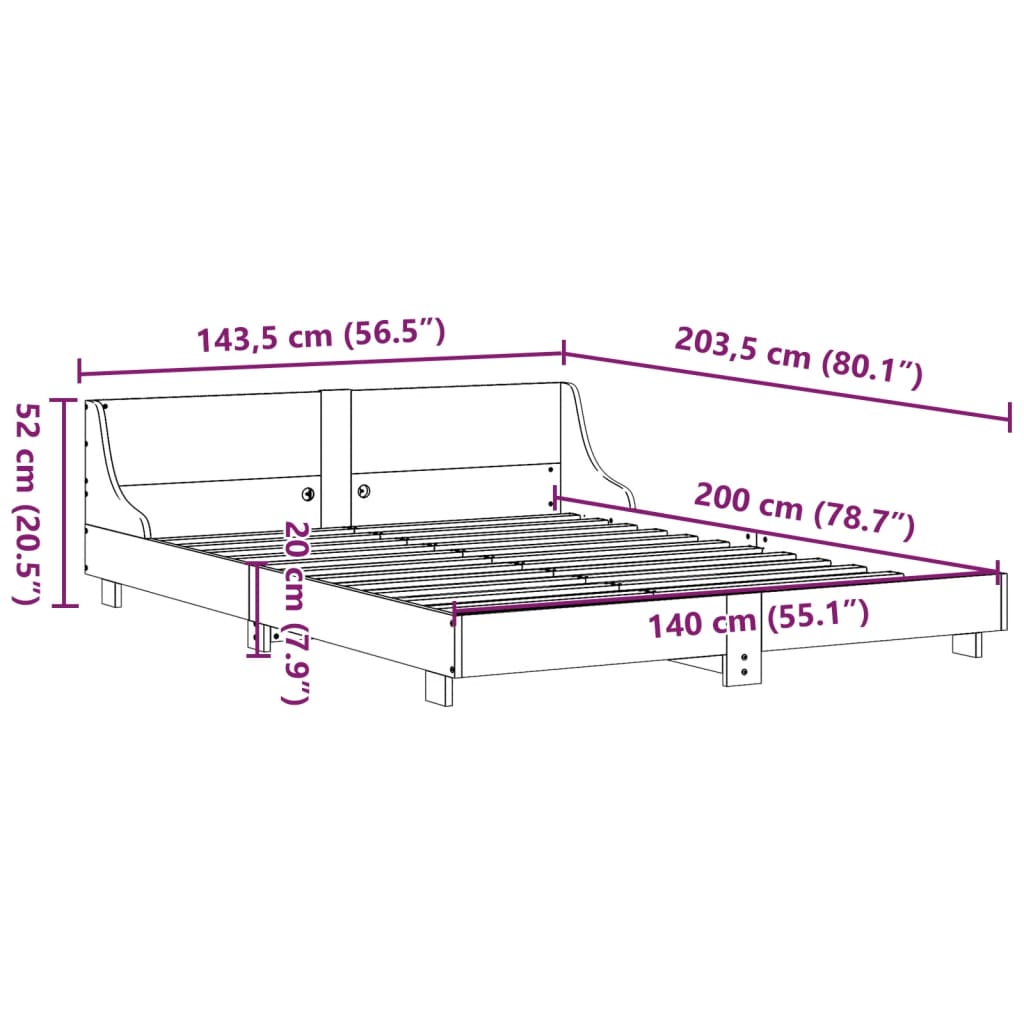 Cadre de lit sans matelas cire marron 140x200cm bois pin massif