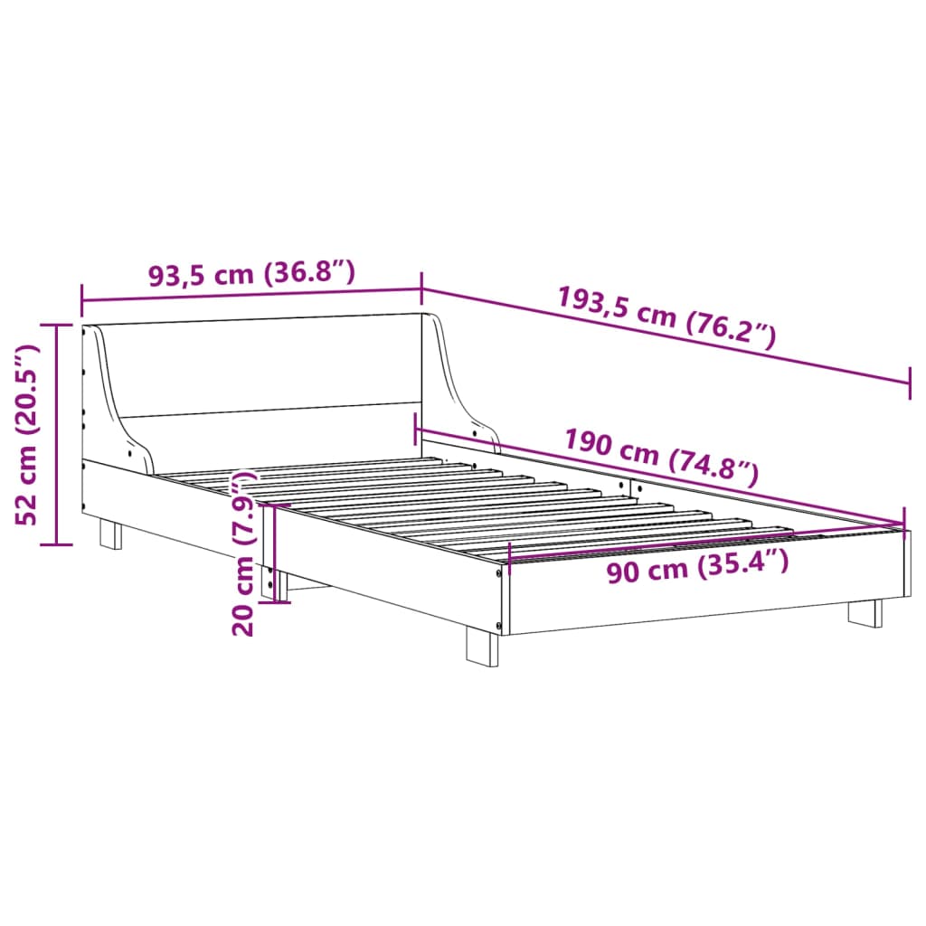 Cadre de lit sans matelas 90x190 cm bois de pin massif