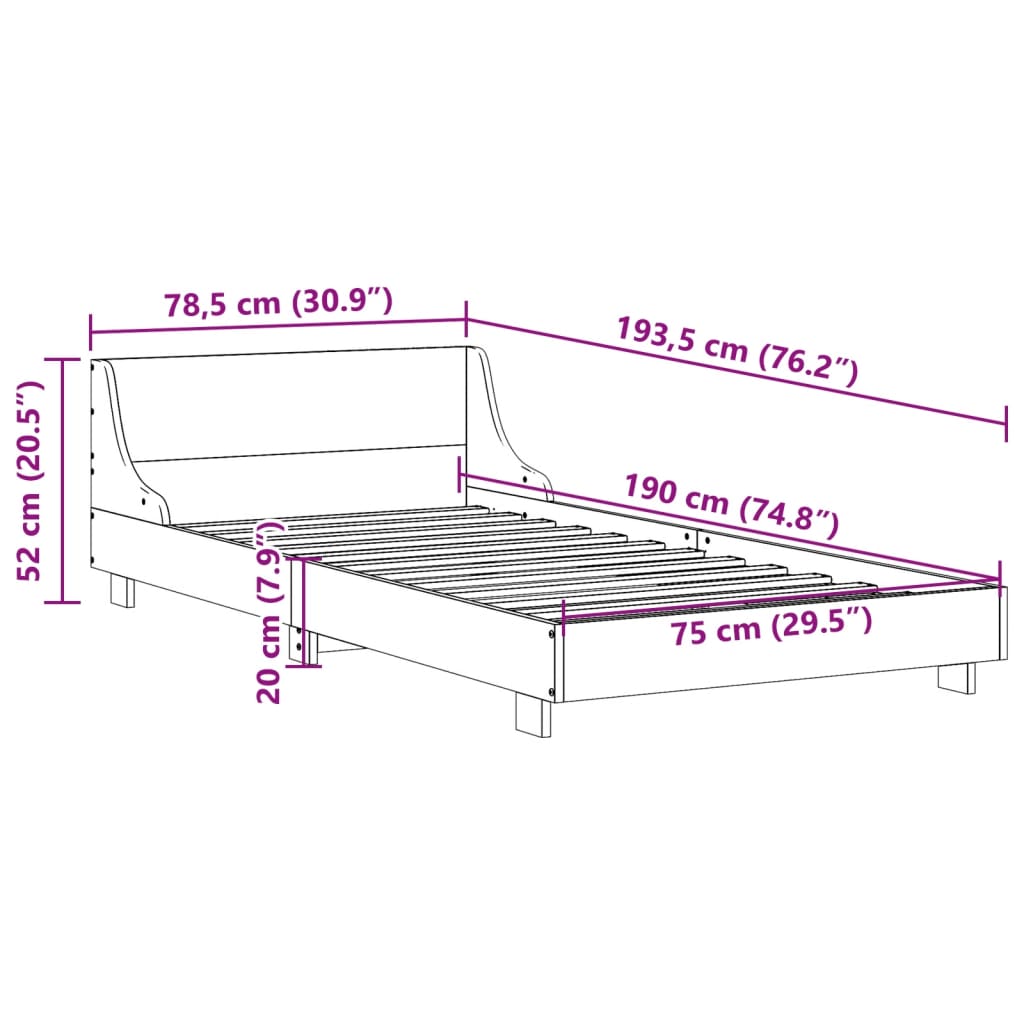 Cadre de lit sans matelas 75x190 cm bois de pin massif