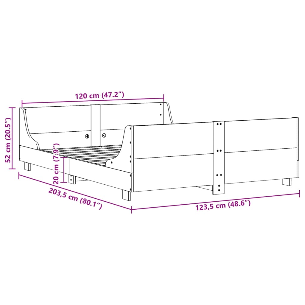 Cadre de lit sans matelas 120x200 cm bois de pin massif