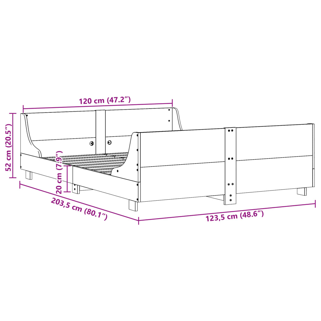 Cadre de lit sans matelas blanc 120x200 cm bois de pin massif