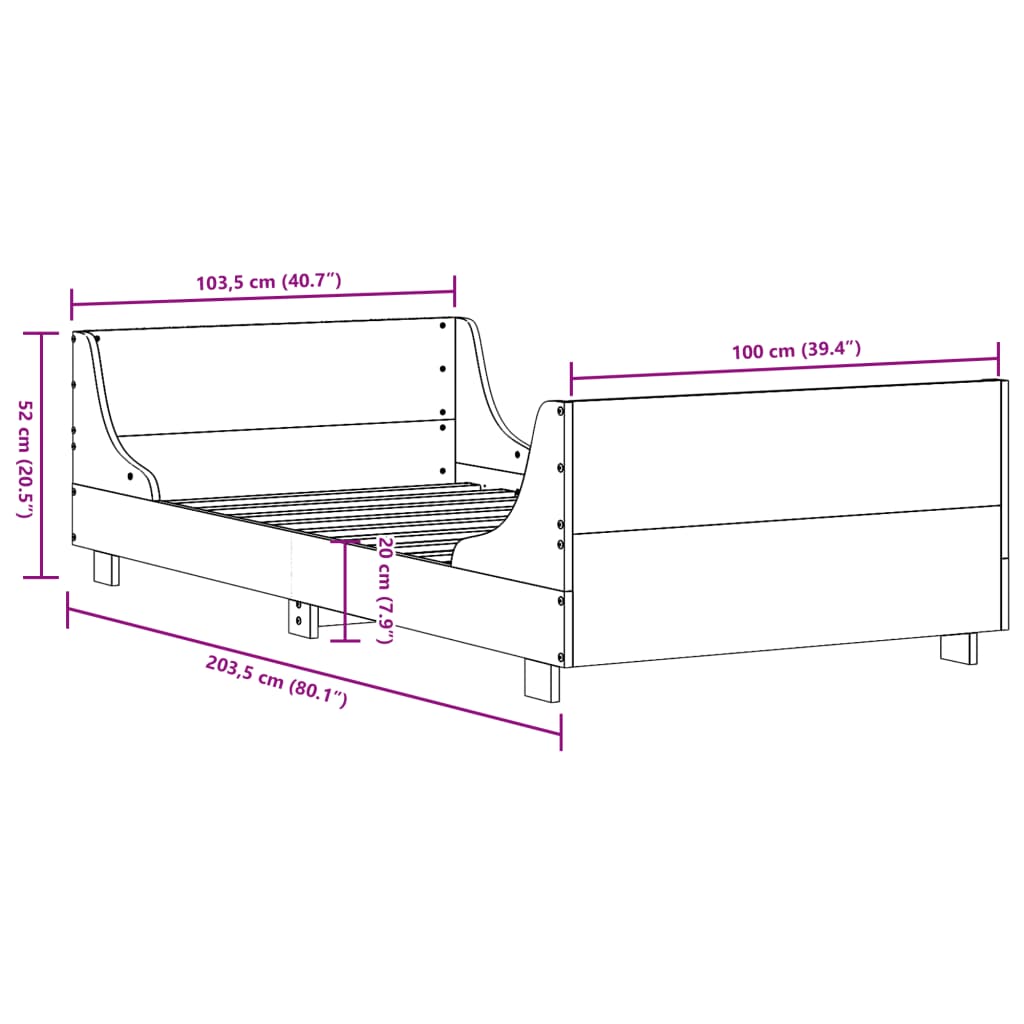 Cadre de lit sans matelas blanc 100x200 cm bois de pin massif