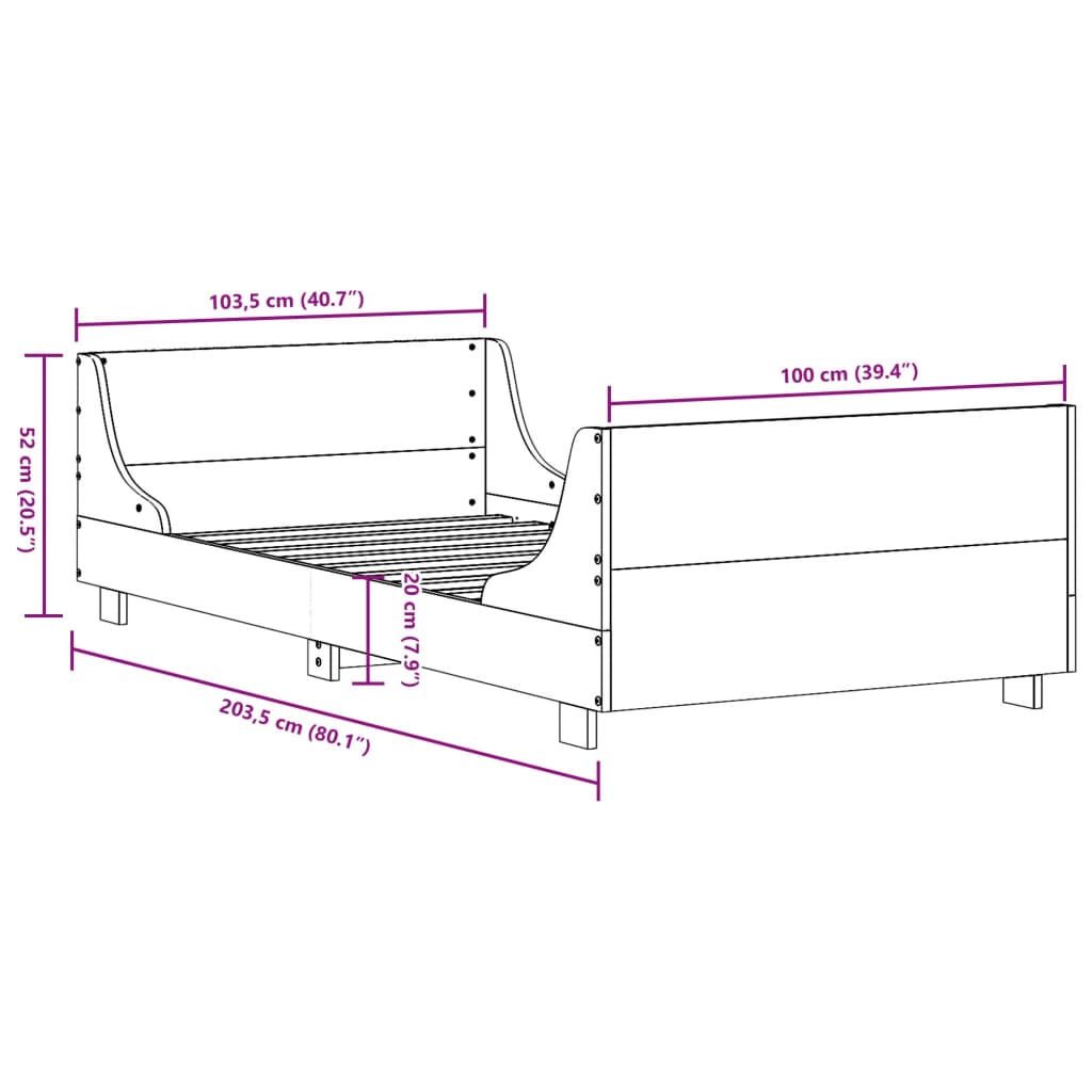 Cadre de lit sans matelas cire marron 100x200cm bois pin massif