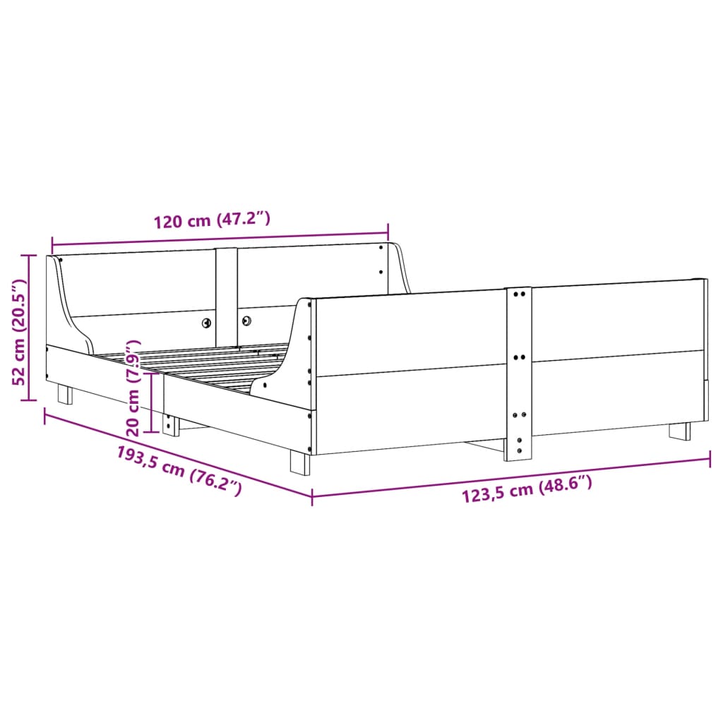 Cadre de lit sans matelas blanc 120x190 cm bois de pin massif