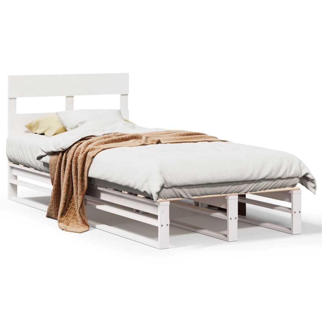 Cadre de lit sans matelas blanc 75x190 cm bois de pin massif