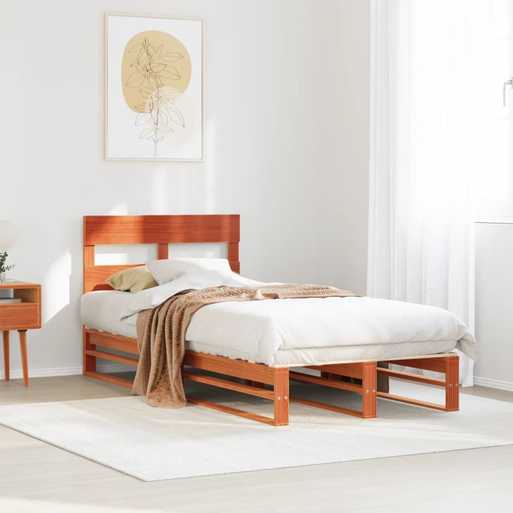 Cadre de lit sans matelas cire marron 75x190 cm bois pin massif