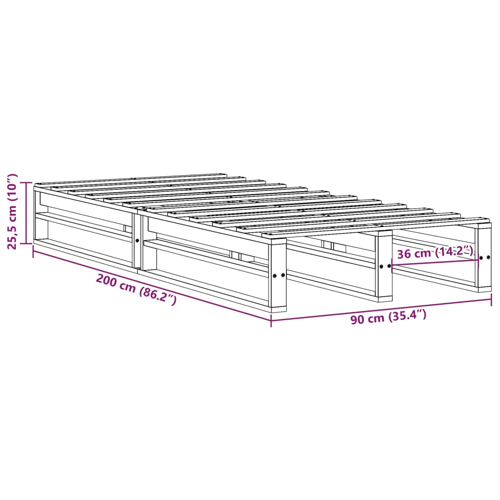 Cadre de lit sans matelas 90x200 cm bois de pin massif