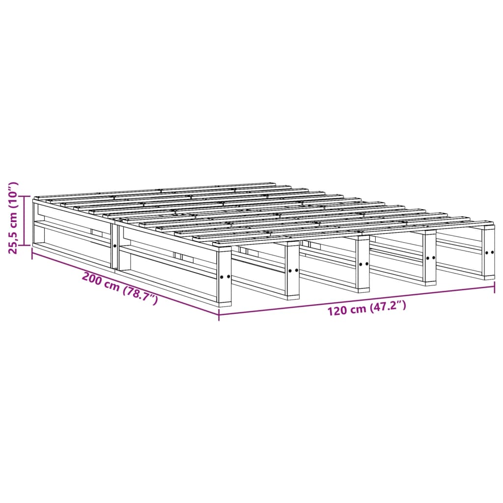 Cadre de lit sans matelas cire marron 120x200cm bois pin massif