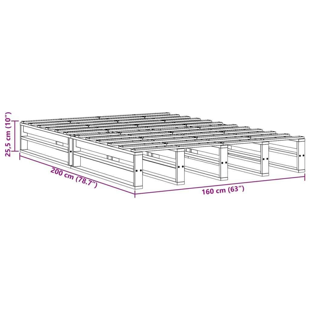 Cadre de lit sans matelas 160x200 cm bois massif de pin