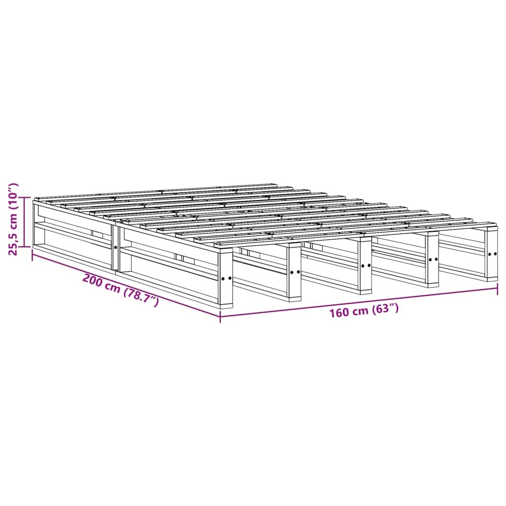 Cadre de lit sans matelas blanc 160x200 cm bois de pin massif