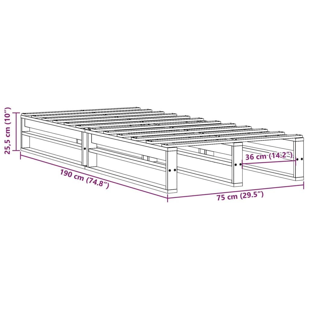 Cadre de lit sans matelas 75x190 cm bois de pin massif