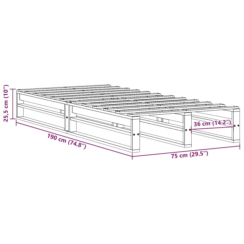 Cadre de lit sans matelas blanc 75x190 cm bois de pin massif