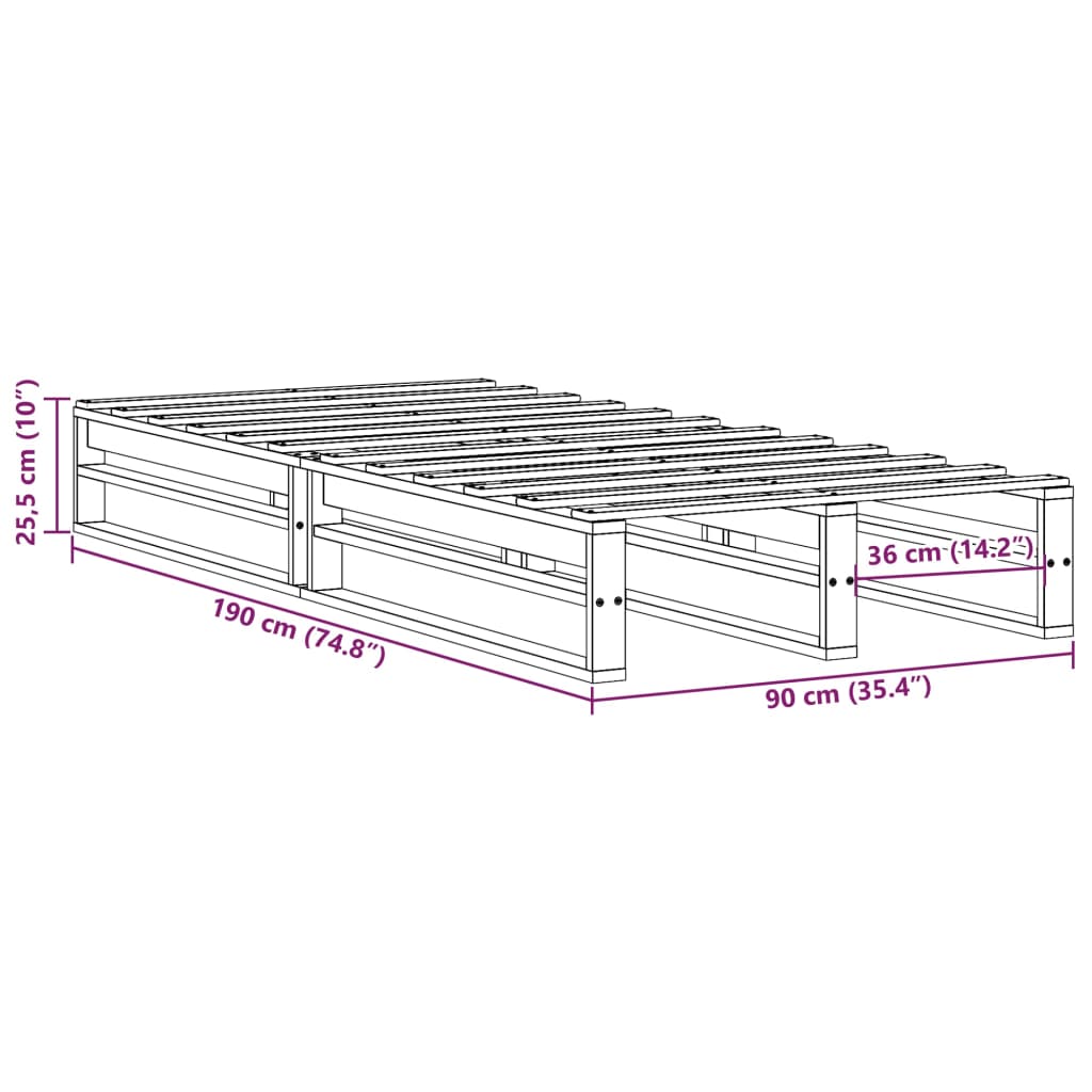 Cadre de lit sans matelas blanc 90x190 cm bois de pin massif