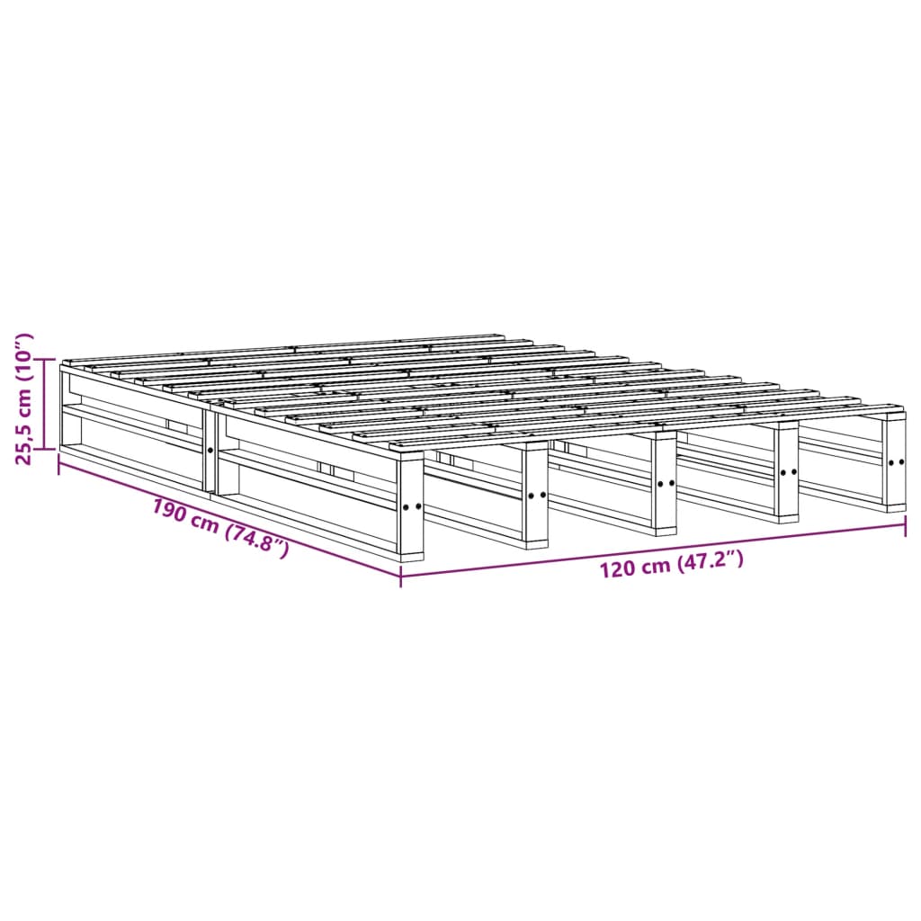 Cadre de lit sans matelas cire marron 120x190cm bois pin massif