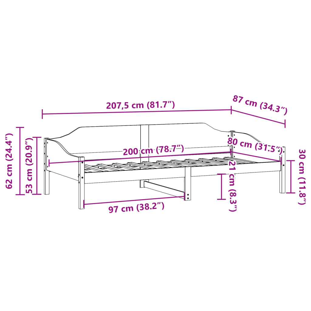 Cadre de lit sans matelas 80x200 cm bois massif de pin