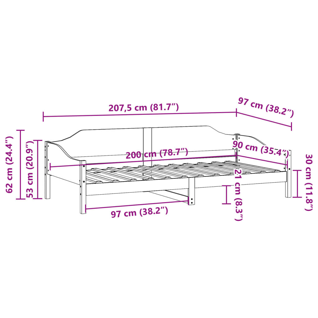 Cadre de lit sans matelas cire marron 90x200 cm bois pin massif