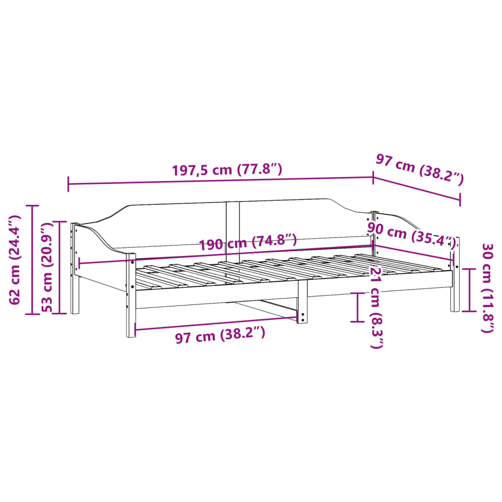 Cadre de lit sans matelas cire marron 90x190 cm bois pin massif