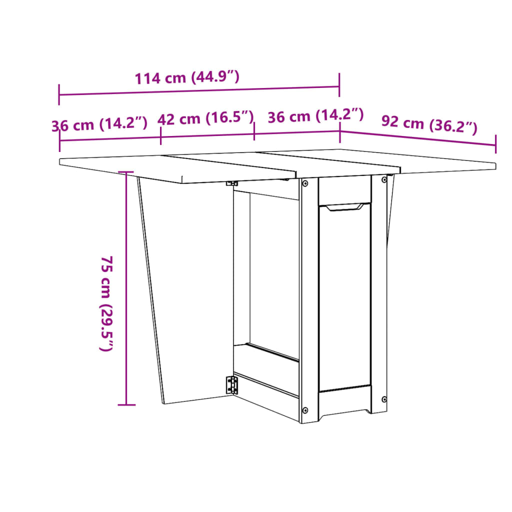 Table à manger papillon pliable Corona cire marron bois de pin