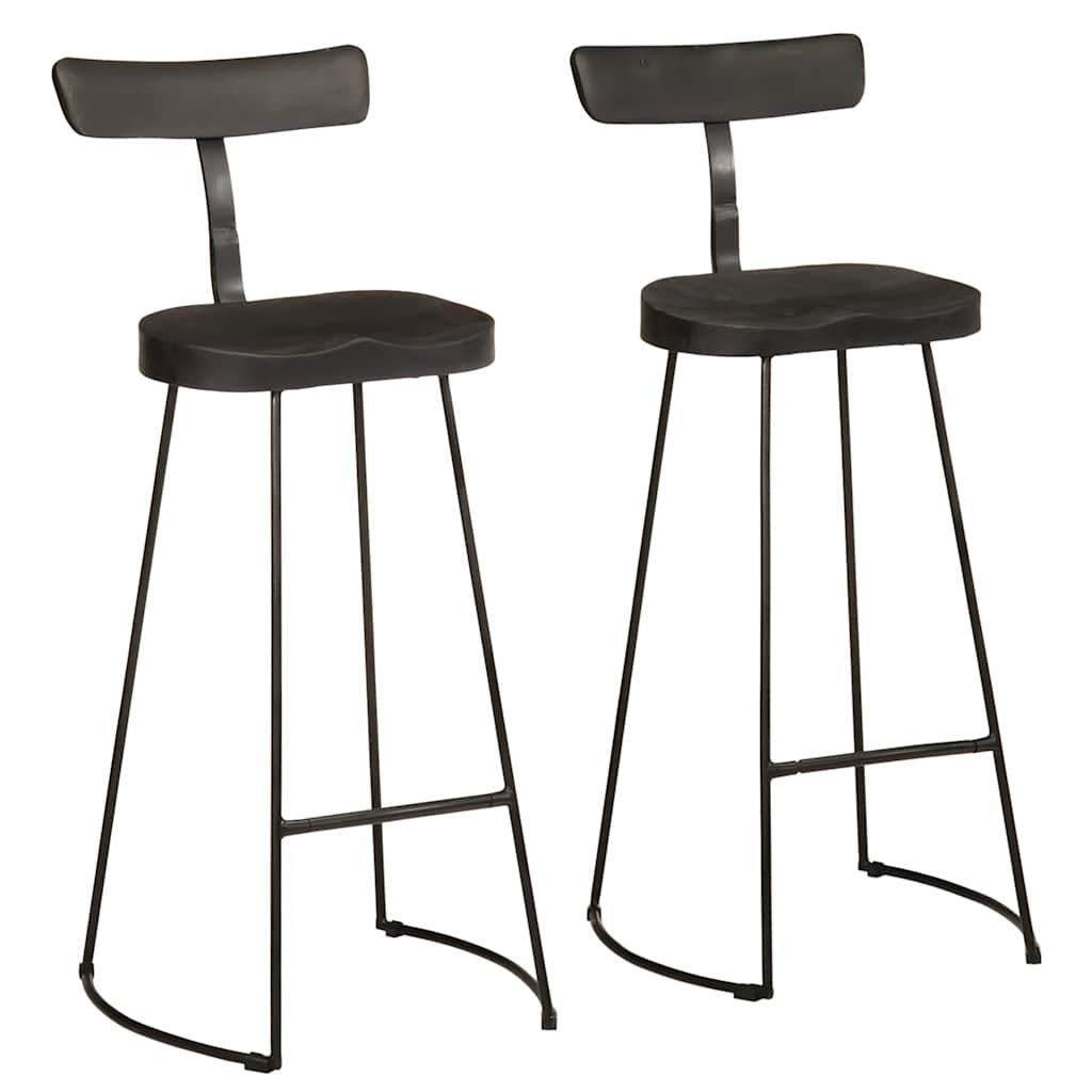 Tabourets de bar lot de 2 noir 49x43x103cm bois manguier massif