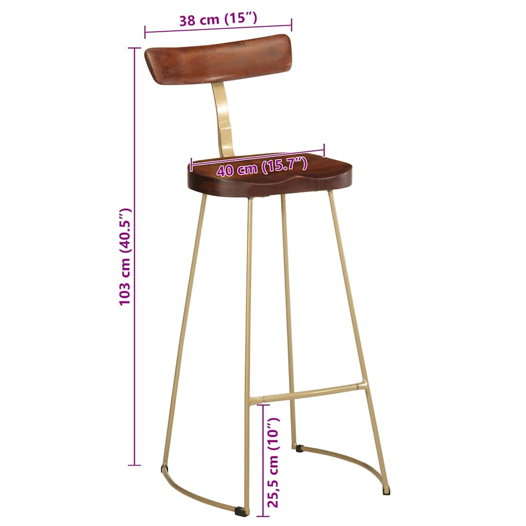 Tabourets de bar lot de 2 49x43x103 cm bois de manguier massif