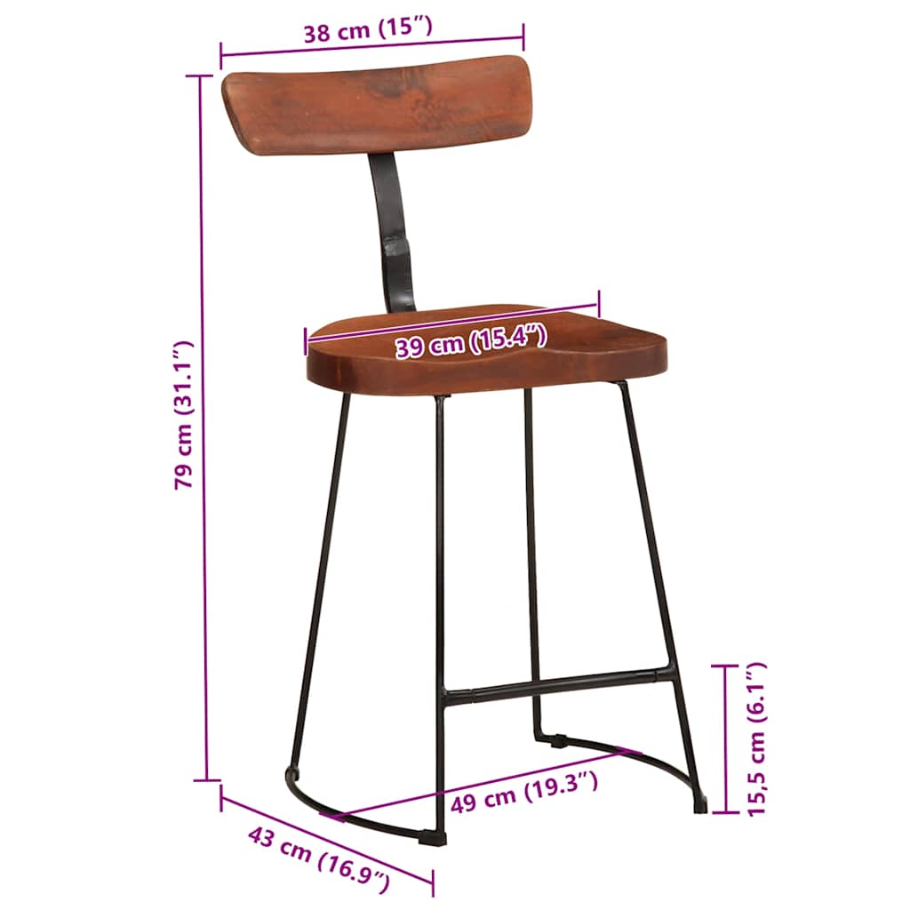 Tabourets de bar lot de 2 49x43x79 cm bois de manguier massif