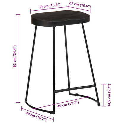 Tabourets de bar lot de 2 noir 45x40x62 cm bois manguier massif