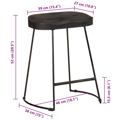 Tabourets de bar lot de 2 noir 46x38x52 cm bois manguier massif