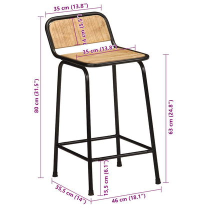 Tabourets de bar lot de 2 bois massif manguier brut