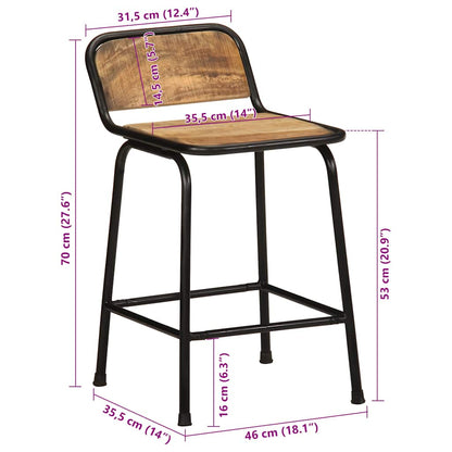 Tabourets de bar lot de 4 bois massif manguier brut