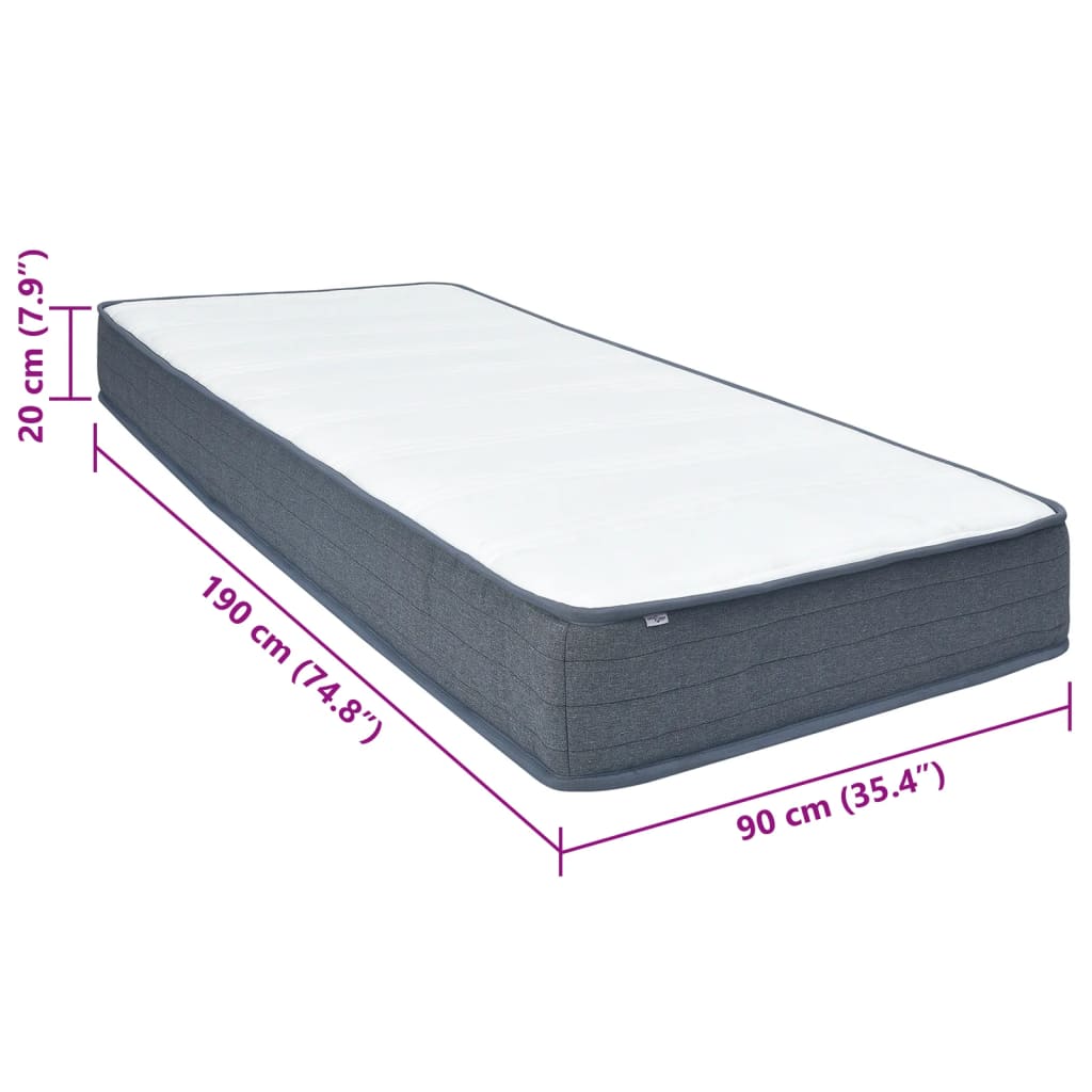 Matelas de sommier à lattes 190x90x20 cm tissu