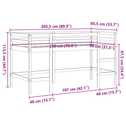 Lit mezzanine d'enfants sans matelas avec échelle 80x200 cm