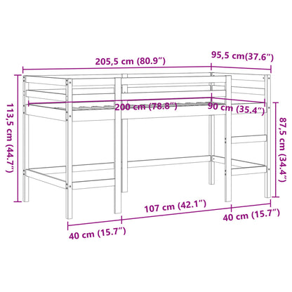 Lit mezzanine d'enfants sans matelas avec échelle 90x200 cm