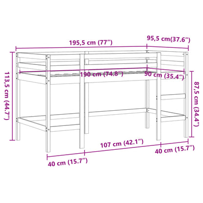 Lit mezzanine d'enfants sans matelas avec échelle 90x190 cm