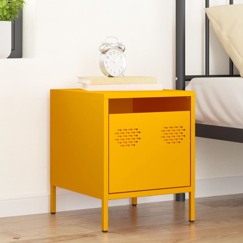 Table de chevet jaune moutarde 35x39x43,5 cm acier