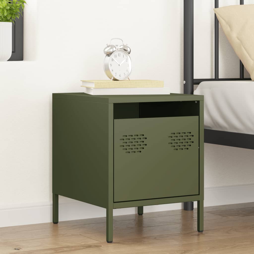 Table de chevet vert olive 35x39x43,5 cm acier