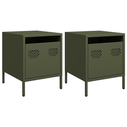 Tables de chevet 2 pcs vert olive 35x39x43,5 cm acier