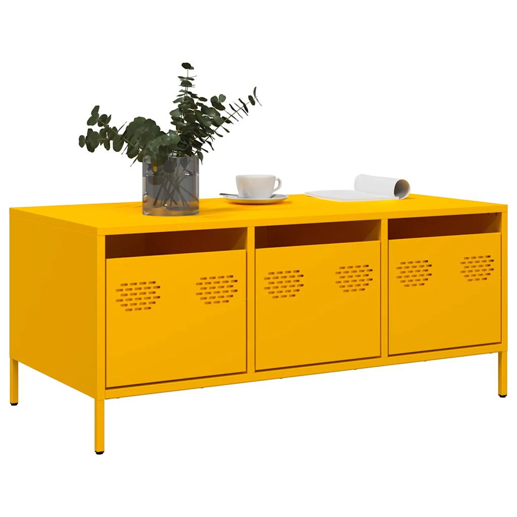 Table basse jaune moutarde 101,5x50x43,5cm acier laminé à froid