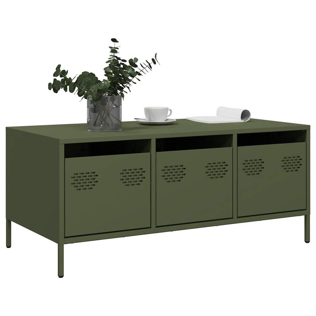 Table basse vert olive 101,5x50x43,5 cm acier laminé à froid