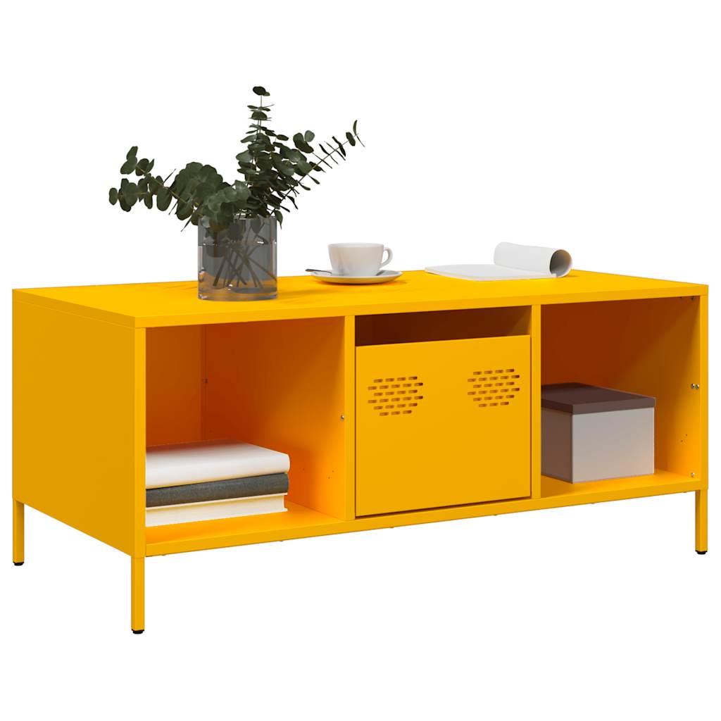 Table basse jaune moutarde 101,5x50x43,5cm acier laminé à froid