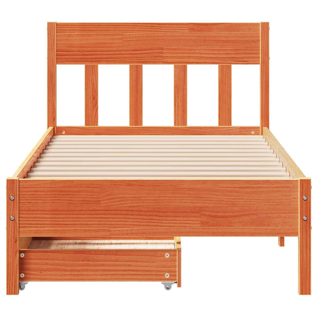 Cadre de lit sans matelas cire marron 75x190 cm bois pin massif