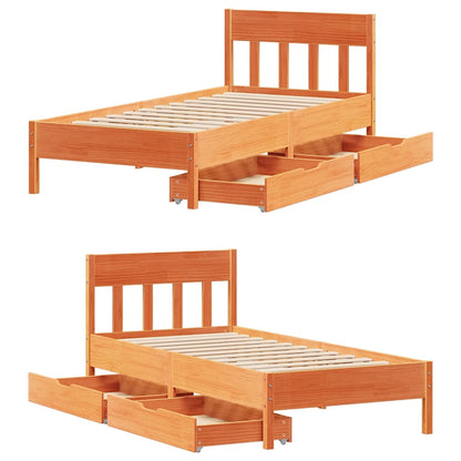 Cadre de lit sans matelas cire marron 75x190 cm bois pin massif