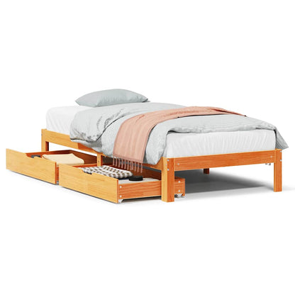 Cadre de lit avec tiroirs sans matelas cire marron 75x190 cm