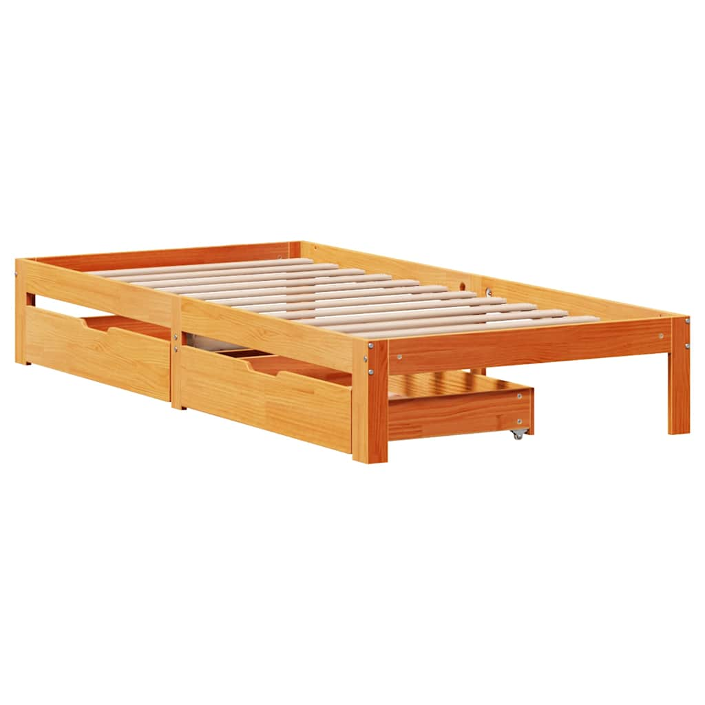 Cadre de lit avec tiroirs sans matelas cire marron 75x190 cm